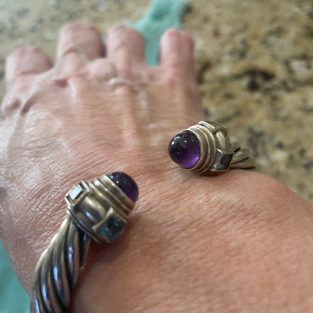 Designer 925 Sterling hinged cuff 5 mm amethyst, topaz, garnet, citrine. Lovely! - Picture 6 of 9